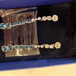 Swarovski Royal Blue and Clear Crystal Drop Earrings